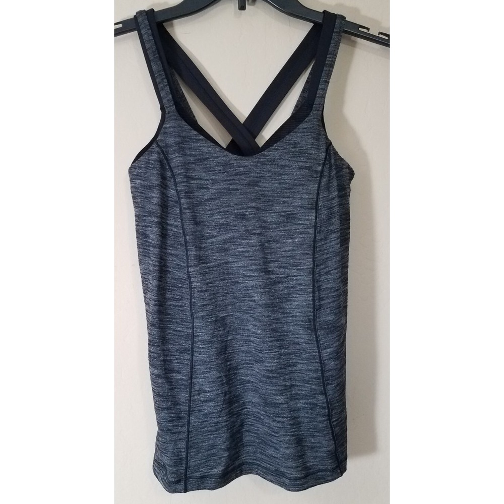 Lululemon Tank Top Women sz 6 Built-In‎ Bra Black Gray White Racerback